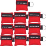 10pcs CPR Face Shield Mask Keychain Keying Emergency Kit CPR Face Shields Pocket Mask for First Aid or CPR Training (Red-10)