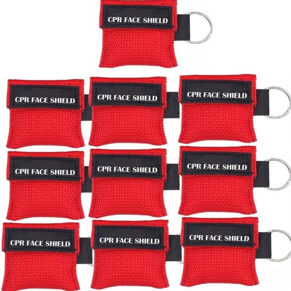 10pcs CPR Face Shield Mask Keychain Keying Emergency Kit CPR Face Shields Pocket Mask for First Aid or CPR Training (Red-10)