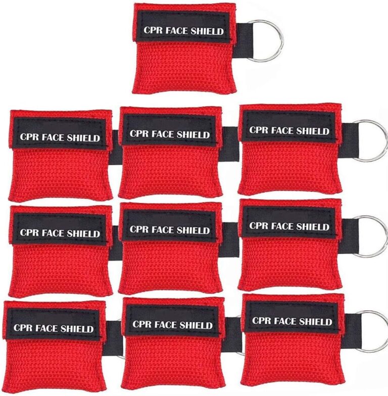 10pcs CPR Face Shield Mask Keychain Keying Emergency Kit CPR Face Shields Pocket Mask for First Aid or CPR Training (Red-10)