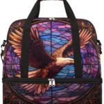 Foldable Travel Duffel Bag Eagle Art Painting Weekender Overnight Bags with Shoe Compartments Lightweight Carry on Luggage for Men Women Gym Yoga