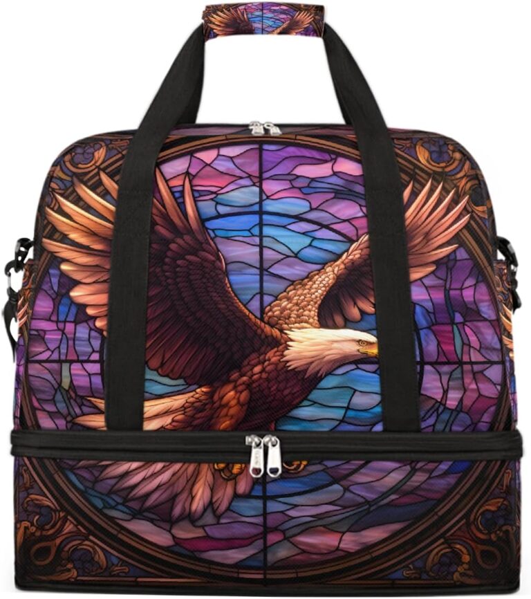 Foldable Travel Duffel Bag Eagle Art Painting Weekender Overnight Bags with Shoe Compartments Lightweight Carry on Luggage for Men Women Gym Yoga