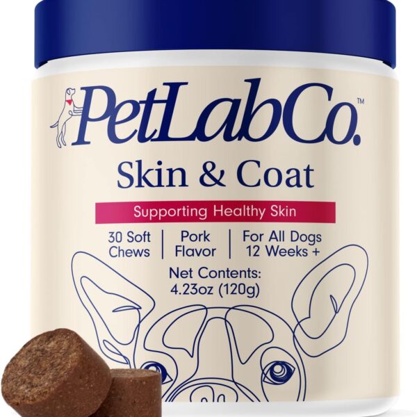 PetLab Co. Skin & Coat Chew - Optimize Scalp and Fur Condition with a Tasty Dog Chew, Packed with Beneficial Fatty Acids, Vitamins and Apple Cider Vinegar - Packaging May Vary