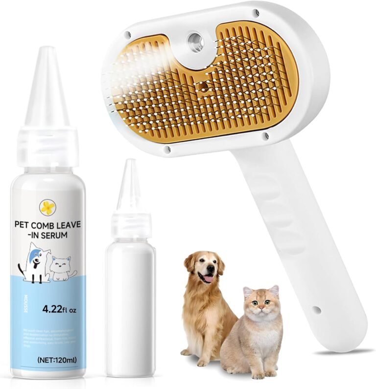 Pet Steam Brush for Dog & Cat  3-in-1 Spray Hair Removal Comb for Shedding & Grooming, Softens Fur & Reduces Static  Water Brush for Long & Short Coats, Bath-Hating Pets, Includes Waterless Shampoo