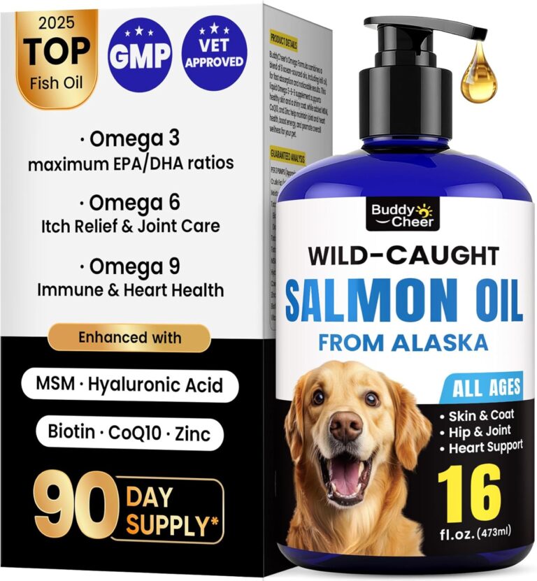 Wild Alaskan Salmon Oil for Dogs & Cats  Fast-Absorbing Fish Oil for Dogs with Krill Oil, Omega 3 6 9 Fish Oil Supplement from 8 Deep Sea Fishs for Skin, Coat, Joints & Heart -16oz (90 Day Supply)
