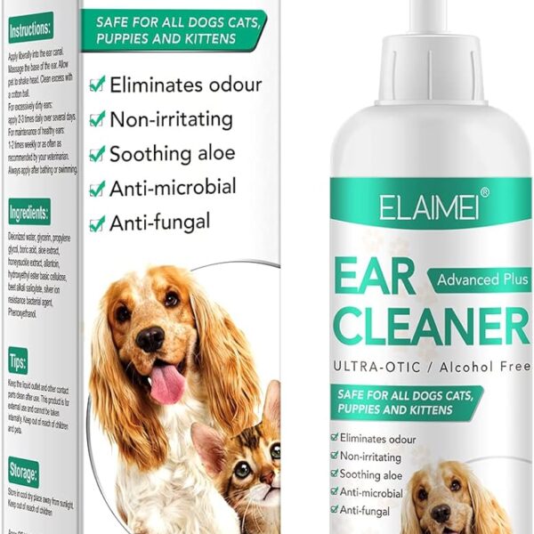 Pet Ear Cleaner for Dogs & Cats, 4 fl oz Ear Cleaning Solution with Soothing Formula - Supports Relief from Itchy Ears, Head Shaking & Wax Buildup - Safe for Puppies & Kittens - 120ml
