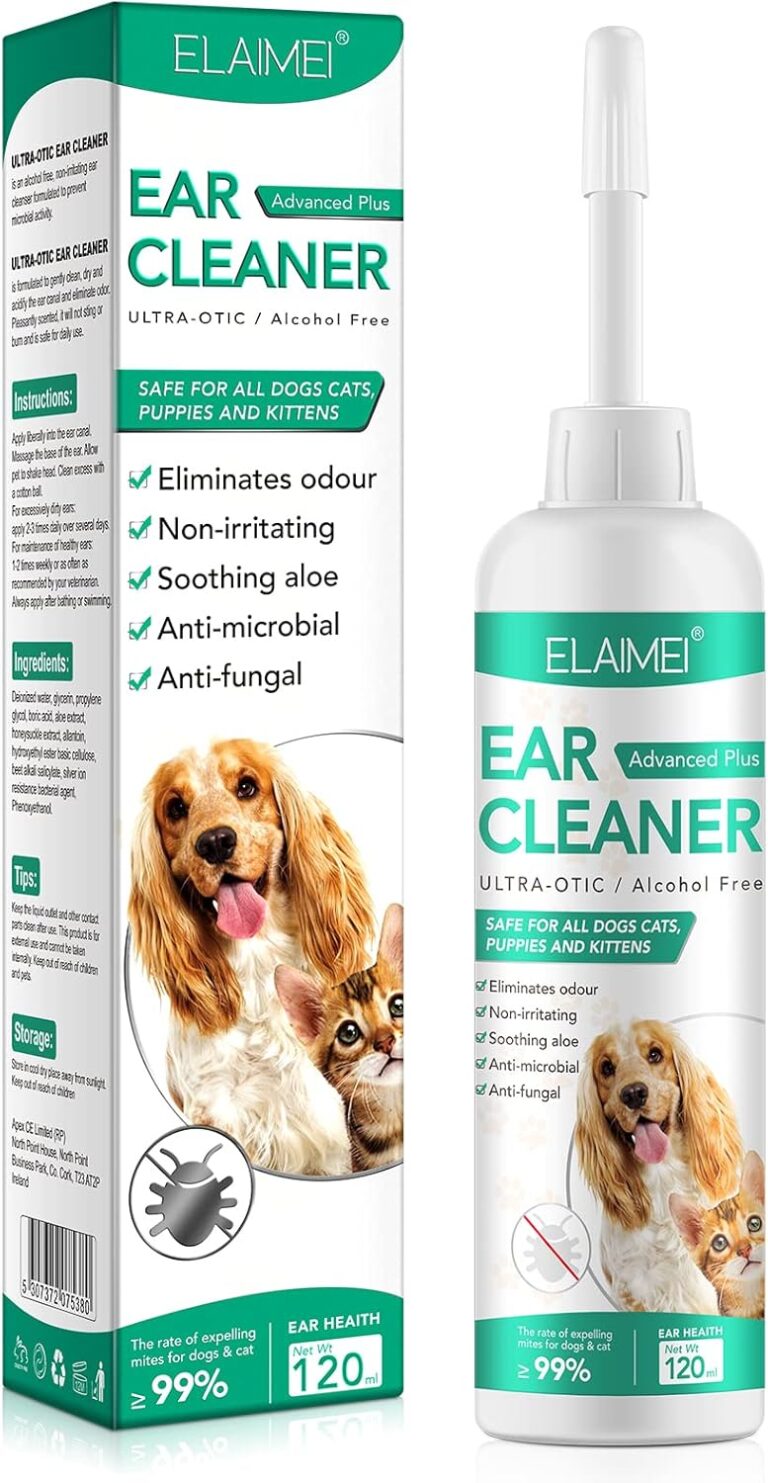 Pet Ear Cleaner for Dogs & Cats, 4 fl oz Ear Cleaning Solution with Soothing Formula - Supports Relief from Itchy Ears, Head Shaking & Wax Buildup - Safe for Puppies & Kittens - 120ml
