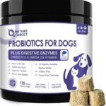 NATURE TARGET Probiotics for Dogs, 6 Billion CFUs Dog Probiotics for Digestive Health with Prebiotic and Digestive Enzymes, Rich in Omega 3 and Vitamins for Skin & Coat, Salmon-Flavored - 120 Counts