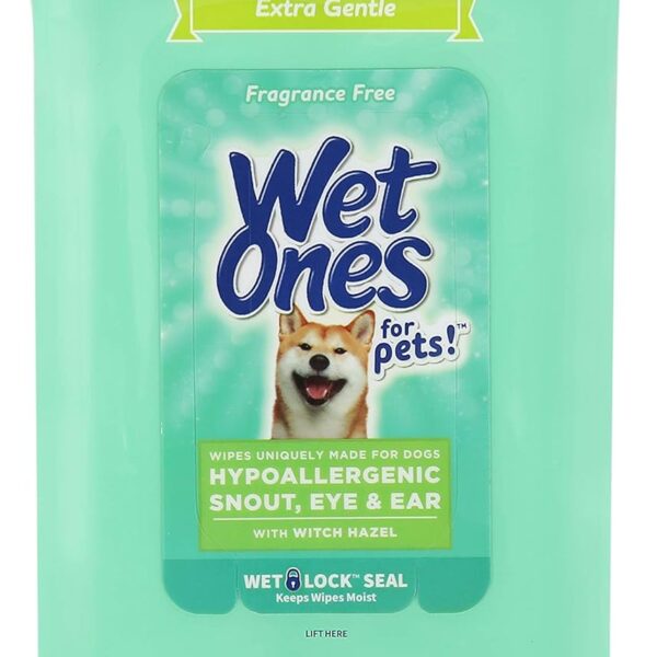 Wet Ones for Pets Extra Gentle Dog Wipes with Witch Hazel for Snout, Eye, Ear - Fragrance-Free Wipes for Dogs with Wet Lock Seal, 30 Count