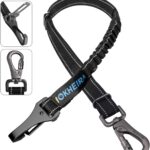 Dog Seat Belt 3-in-1 Car Harness for Dogs Adjustable Safety Seatbelt for Car Nylon Reflective Bungee Fabric Dog Car Harness with Clip Hook Latch & Buckle, Swivel Zinc Alloy Carabiner (Black)