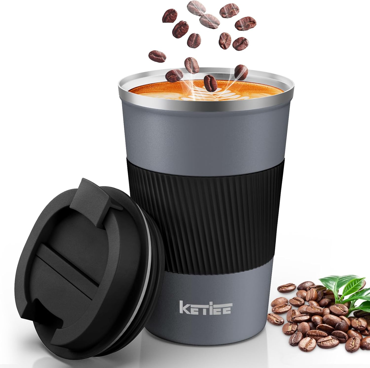KETIEE Travel Coffee Mug Spill Proof 12oz, Insulated Reusable Coffee Cups with Seal Lid, Vacuum Stainless Steel Travel Mug to Go Car Tumbler for Hot/Ice Drinks (Grey) KETIEE Travel Coffee Mug Spill Proof 12oz, Insulated Reusable Coffee Cups with Seal Lid, Vacuum Stainless Steel Travel Mug to Go Car Tumbler for Hot/Ice Drinks (Grey)