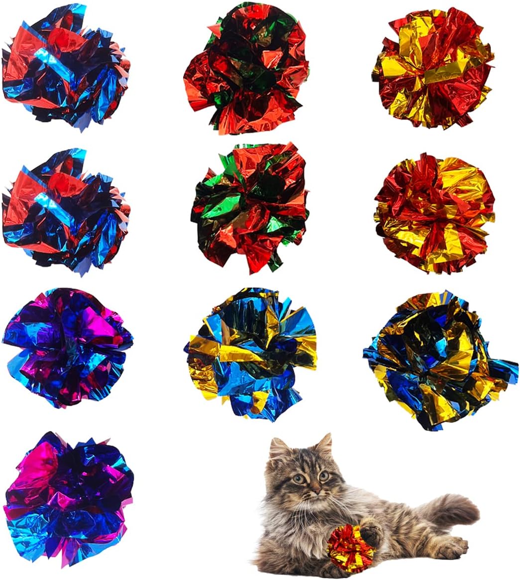 Cat Crinkle Ball Toys 10 Packs for Indoor Cats to Kill Time and Keep Fit, 2.3 Inch Colorful Mylar Crinkle Balls Attract Cats to Swat, Bite, Hunt, Interactive Toys for Cats and Kittens Cat Crinkle Ball Toys 10 Packs for Indoor Cats to Kill Time and Keep Fit, 2.3 Inch Colorful Mylar Crinkle Balls Attract Cats to Swat, Bite, Hunt, Interactive Toys for Cats and Kittens
