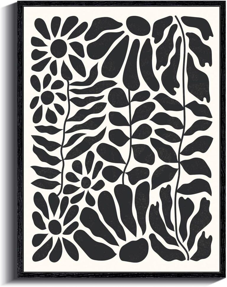 ARPEOTCY Black Framed Canvas Wall Art, Abstract Floral Black and White Wall Art Decor, Vintage Botanical Floral Pictures Home Decor, Mid Century Canvas Paintings Artwork for Bedroom Living Room 12x16inch
