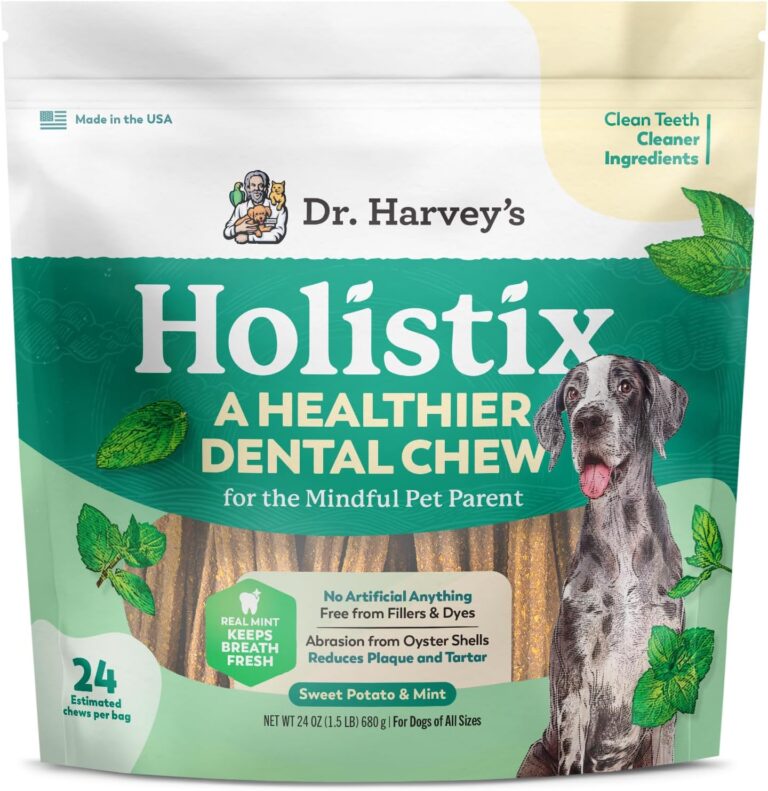 Dr. Harvey's Holistix Dental Chews for Dogs - Dog Teeth Cleaning & Fresh Breath Treats, Sweet Potato Mint (24 Sticks)