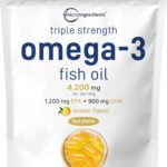 Micro Ingredients Triple Strength Omega 3 Fish Oil Supplements 4200mg Per Serving, 240 Softgels  Lemon Flavored  Burpless | EPA 1200mg + DHA 900mg | Deep Sea Fish