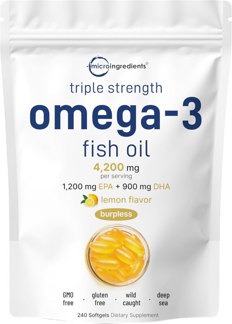 Micro Ingredients Triple Strength Omega 3 Fish Oil Supplements 4200mg Per Serving, 240 Softgels  Lemon Flavored  Burpless | EPA 1200mg + DHA 900mg | Deep Sea Fish