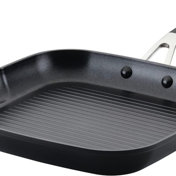 KitchenAid 84808 Hard Anodized Nonstick Square Grill Pan/Griddle with Pour Spouts, 11.25 Inch - Onyx Black