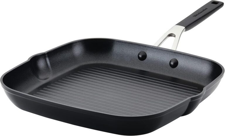 KitchenAid 84808 Hard Anodized Nonstick Square Grill Pan/Griddle with Pour Spouts, 11.25 Inch - Onyx Black