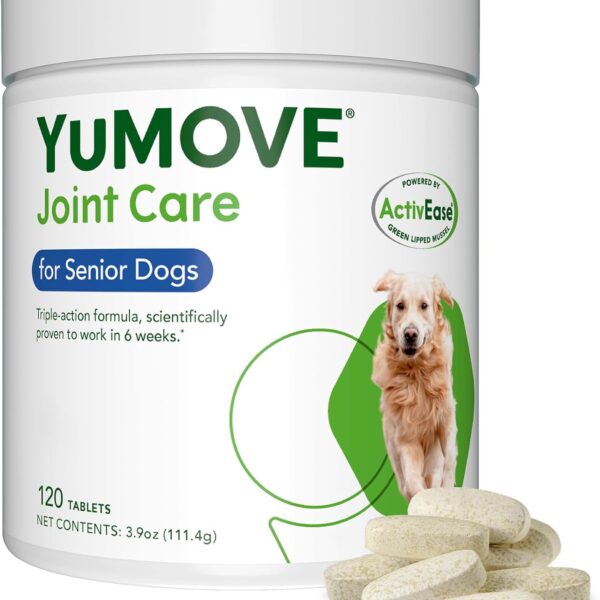 Yumove Hip & Joint Supplement for Dogs - with Glucosamine Chondroitin, Omega 3, Hyaluronic Acid, Green Lipped Mussel & Fish Oil for Dogs - Senior Dog Joint Supplement (120ct Chewable Tablets)