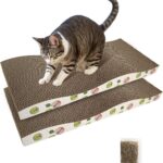 Cat Scratching Board, Corrugate Cat Scratcher for Indoor Cats with Catnip, Cat Scratch Pad with Premium Scratch Textures Design, Cardboard Cat Scratcher with Double-Sided Usability (Pack of 2)
