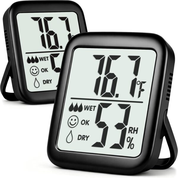 Antonki 2 Pack Room Thermometer for Home, Hygrometer Indoor Humidity Meter Gauge, Digital Temperature and Humidity Sensor Monitor for House, Terrarium, Incubator, Greenhouse - Battery Included