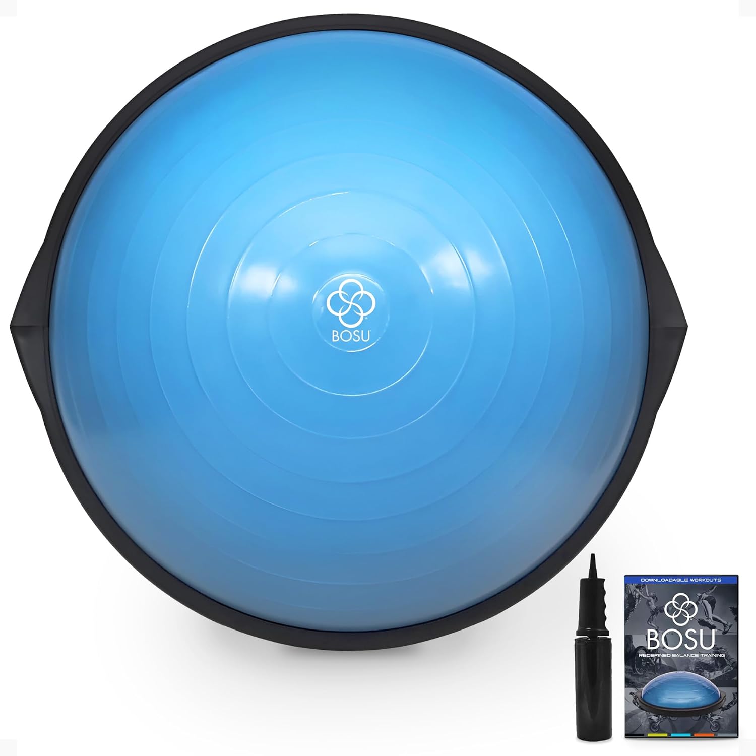 Bosu Balance Ball Exercise Trainer, Home Gym Equipment w/ Guided Workouts & Pump, 26", Blue - Inflatable Fitness Platform for Strength Training, Standing, Balancing, and Core Workout Bosu Balance Ball Exercise Trainer, Home Gym Equipment w/ Guided Workouts & Pump, 26", Blue - Inflatable Fitness Platform for Strength Training, Standing, Balancing, and Core Workout