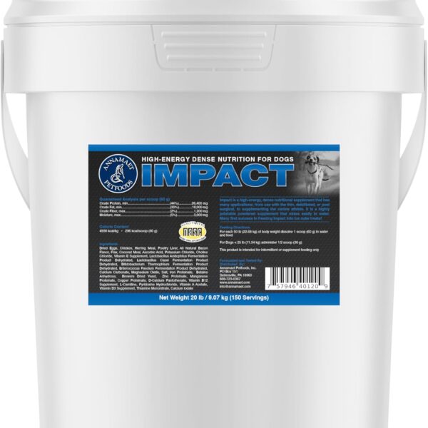 Annamaet Impact  High-Energy Dense Nutrition Supplement for Dogs  Helps Support Healthy Weight in Canine Athletes, Post-Surgical Dogs and Dogs with Fast Metabolism - 20 lb