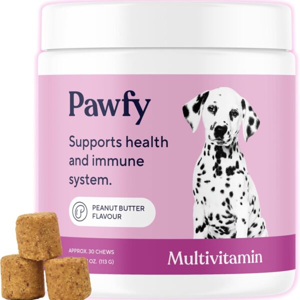 Pawfy Dog Multivitamins 15 in 1 | Dog Vitamins for Skin & Coat - Supports Overall Wellness | Advanced Senior Dog Supplements from Occasional Itching | Puppy Tasty Vitamin C Chews - 30 Count