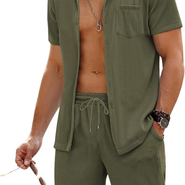 COOFANDY Men's 2 Pieces Shirt Sets Short Sleeve Casual Button Down Hippie T-Shirts Shorts Sets Summer Fashion Beach Outfits