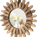 Wall Mirror Decorative, 12 inch Small Rustic Wood Boho Mirrors, Clear Sunburst Mirrors for Home Farmhouse Bedroom Entryway Decor House Warming Gifts New Home, No Distortion