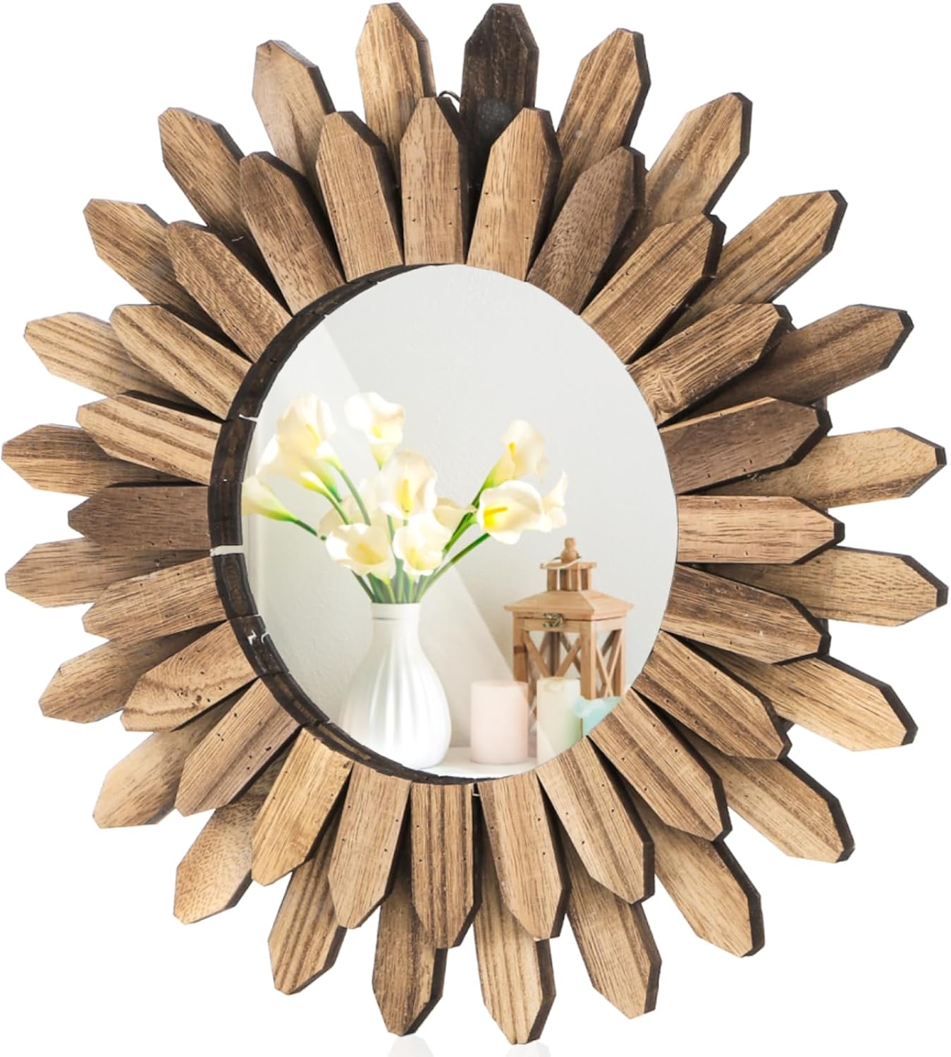 Wall Mirror Decorative, 12 inch Small Rustic Wood Boho Mirrors, Clear Sunburst Mirrors for Home Farmhouse Bedroom Entryway Decor House Warming Gifts New Home, No Distortion Wall Mirror Decorative, 12 inch Small Rustic Wood Boho Mirrors, Clear Sunburst Mirrors for Home Farmhouse Bedroom Entryway Decor House Warming Gifts New Home, No Distortion