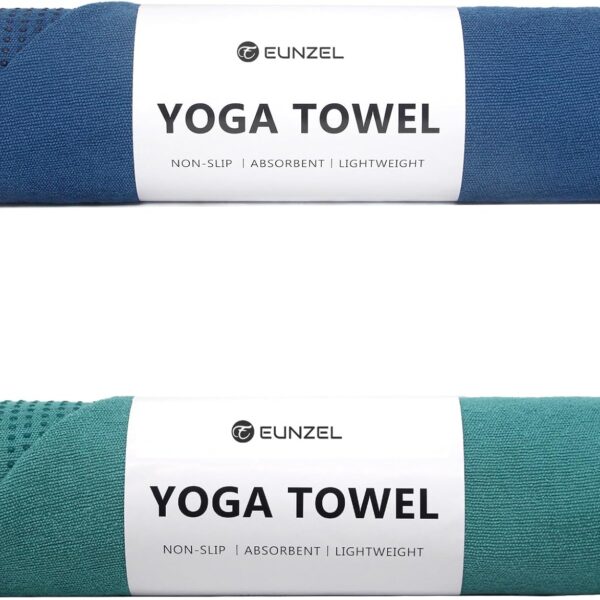 Eunzel 2 Pack Hot Yoga Towel with Grip Dot, Non Slip Yoga Mat Towe Sweat Absorbent Towel for Hot Yoga,Bikram, Pilates and Fitness 72" x 24", Dark Cyan/Steel Blue