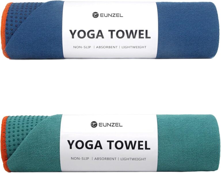 Eunzel 2 Pack Hot Yoga Towel with Grip Dot, Non Slip Yoga Mat Towe Sweat Absorbent Towel for Hot Yoga,Bikram, Pilates and Fitness 72" x 24", Dark Cyan/Steel Blue