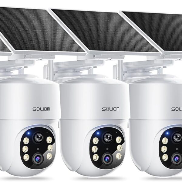 SOLIOM- 5MP Security Cameras Wireless Outdoor, No Subscription & Solar Powered,4-Cam Pack Home Security Camera with 360 Auto Human Motion Tracking, 3K Color Night Vision,5G & 2.4G Router Compatible