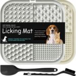 Lesipee Licking Mat for Dogs & Cats 2 Pack, Slow Feeder Lick Pat, Dishwasher Safe, Anxiety Relief Dog Toys Feeding Mat for Butter Yogurt Peanut, Pets Supplies Bathing Grooming Training Calming Mat