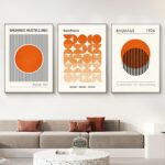 Bauhaus Orange Poster - Boho Line Art Print Mid Century Modern Wall Art Abstract Geometric Prints Pictures for Bedroom - 16x24inx3 Frameless