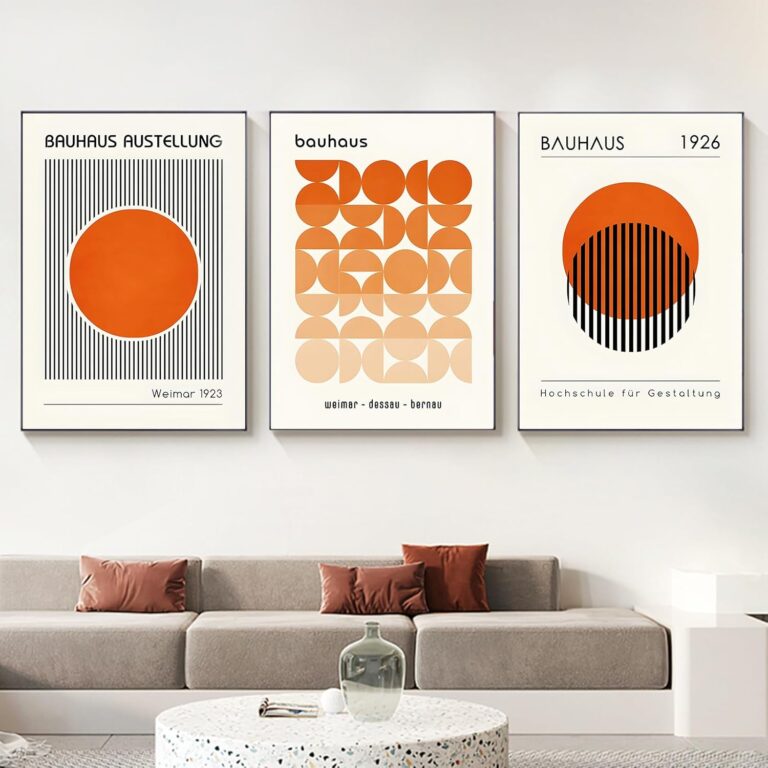 Bauhaus Orange Poster - Boho Line Art Print Mid Century Modern Wall Art Abstract Geometric Prints Pictures for Bedroom - 16x24inx3 Frameless