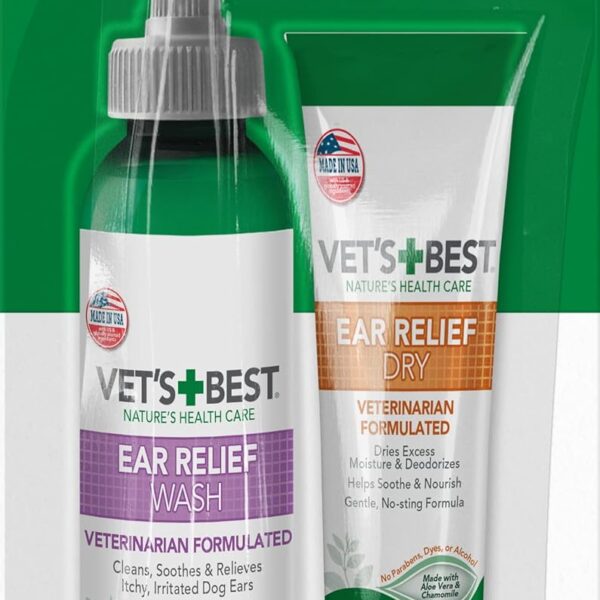 Vet's Best Dog Ear Cleaner Kit - Multi-Symptom Ear Relief - Wash & Dry Treatment - Alcohol-free