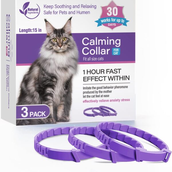 3 Pack Calming Collar Efficient Relieve Reduce Anxiety Stress Pheromones Calm Relaxing Comfortable Breakaway Collars Adjustable for Small, Medium Large Cat, Kittens