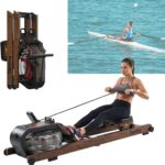 Foldable Rowing Machines for Home with Adjustable Large Water Tank & Comfortable Seat for Real Experience Immersive Water Rower, APP Link,Joint 0 Impact 330LBS Weight Capacity;