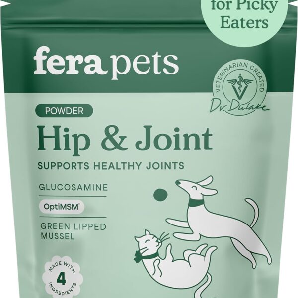 Fera Pets Goat Milk - Cat & Dog Hip and Joint Support with Glucosamine, MSM & Green Lipped Mussel - Supports Flexibility, Mobility & Bone Health - for Picky Eaters - 60 TSP