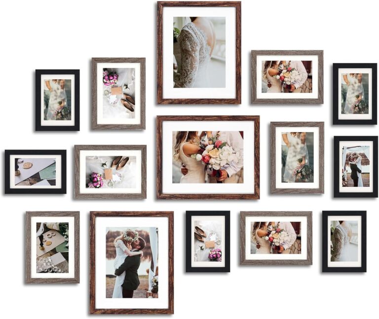 Fixwal Picture Frames Set, Gallery Wall Frame Set Picture Frames Collage 15 Pack for Wall or Tabletop with 8x10 5x7 4x6 Frames, Rustic Picture Frames in 3 Different Finishes