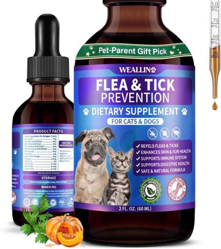 Flea and Tick Prevention Support for Cats and Dogs Natural Flea Treatment Drops with Multivitamin for Pets Oral Natural Supplement Flea and Tick Treatment Drops for All Breeds and Ages