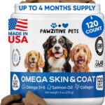 Omega 3 Fish Oil for Dogs Chews - Dog Skin & Coat Supplement for Itch Relief, Hot Spot Treatment - USA Product - Salmon Oil for Dogs Itching Skin Relief, Shedding, Hip & Joint Health - 120 Soft Treats