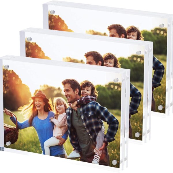 SimbaLux Magnetic Acrylic Picture Photo Frame 5x7 inches (3 Pack), Clear Glass Like, Double Sided Frameless Desktop Floating Display, Free Standing, Easy to Change
