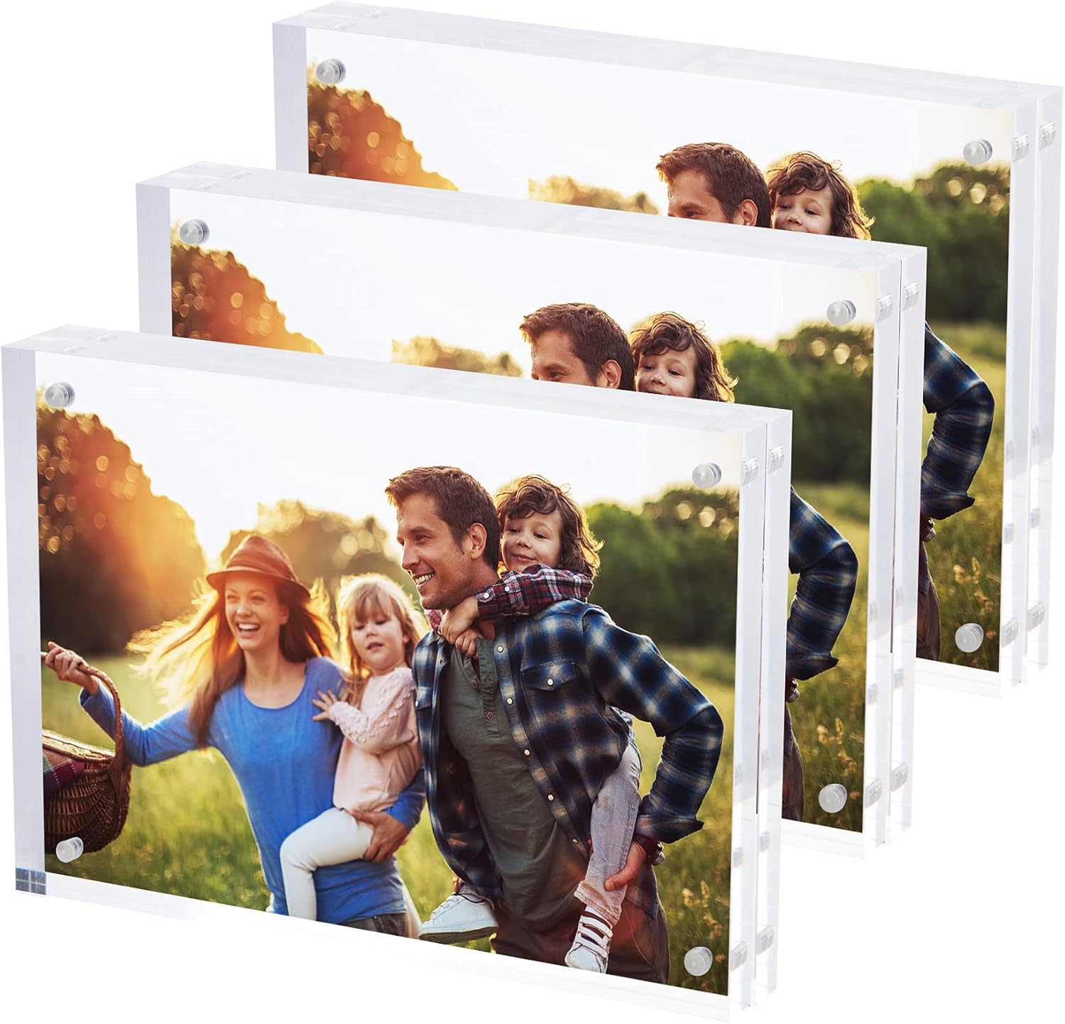 SimbaLux Magnetic Acrylic Picture Photo Frame 5x7 inches (3 Pack), Clear Glass Like, Double Sided Frameless Desktop Floating Display, Free Standing, Easy to Change SimbaLux Magnetic Acrylic Picture Photo Frame 5x7 inches (3 Pack), Clear Glass Like, Double Sided Frameless Desktop Floating Display, Free Standing, Easy to Change