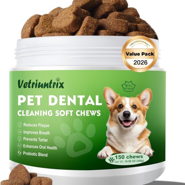 Dog Teeth Cleaning Chews, Dog Dental Chews for Plaque & Tartar Control with Natural Enzymes, Dental Care for Dogs with Probiotic, Fresh Breath for Small Medium Large Dogs