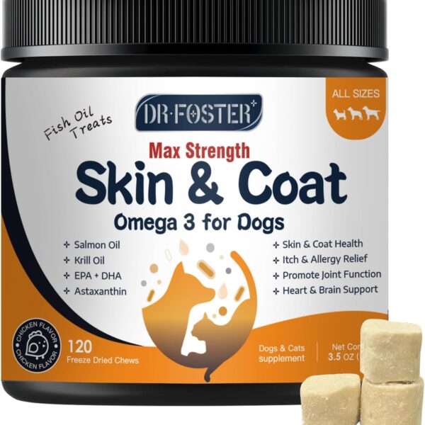 Omega 3 Fish Oil for Dogs, Salmon Oil for Dogs with EPA & DHA for Skin & Coat Health, Itch & Allergy Relief, Dog Shedding, Hot Spots Treatment, Joint Support, with Astaxanthin & Vitamin E
