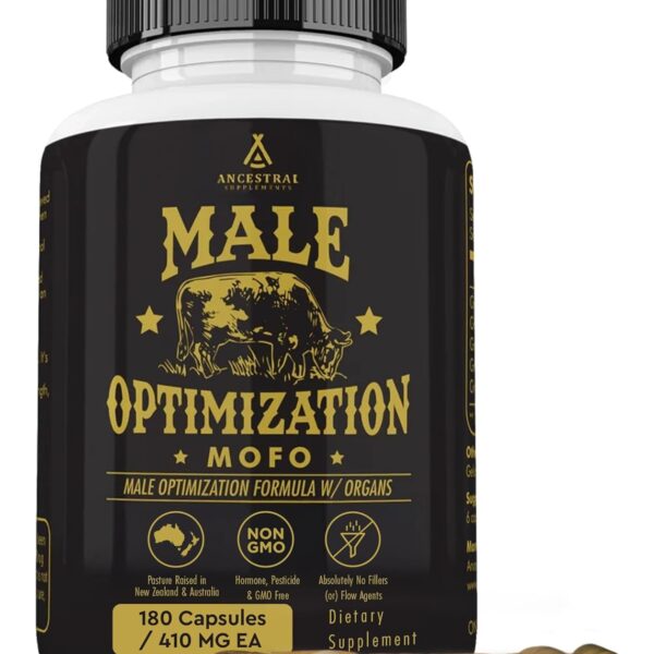Ancestral Supplements Mofo, Supplements for Men, Support for Energy Levels and Overall Men's Health and Wellness, Non-GMO Grass Fed Beef Organ Supplement with Liver, No Fillers, 180 Capsules