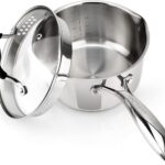 AVACRAFT Stainless Steel Saucepan with Glass Strainer Lid, Two Side Spouts for Easy Pour with Ergonomic Handle, Multipurpose Sauce Pot (5-Ply Capsule Bottom, 2.5 Quart)