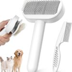 Self-Cleaning Slicker Brush for Dogs & Cats, 3-in-1 Grooming Kit with Detangling Comb & Storage Box, Deshedding Tool for Long Short Hair Pets, Soft Cat Brush Prevents Matting & Tangles, White